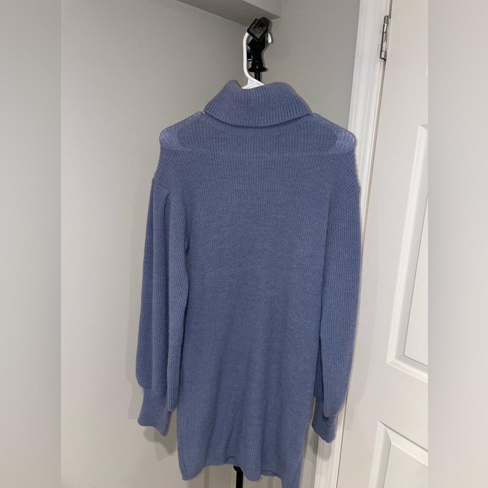 Women's Blue Turtleneck Sweater Dress - Picture 2 of 5